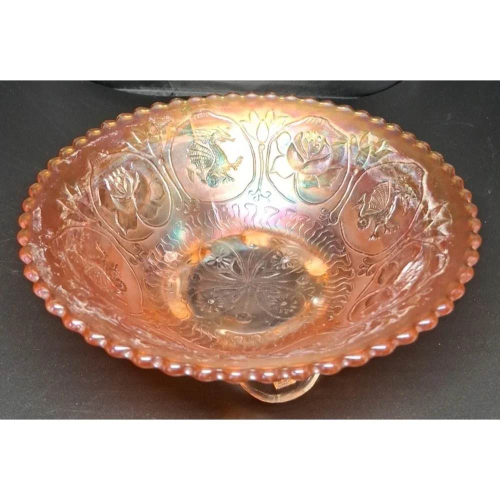 Carnival Glass Bowl  on‎ Pedestal with Dragon and Lotus pattern